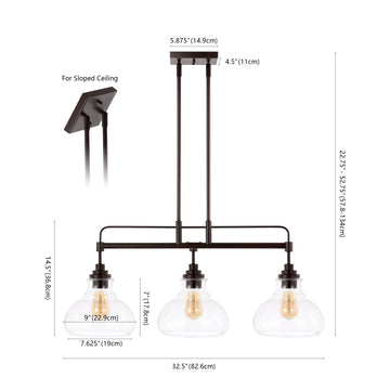 Marlowe 32.5" Farmhouse Industrial Iron/Glass Linear LED Pendant - JONATHAN Y